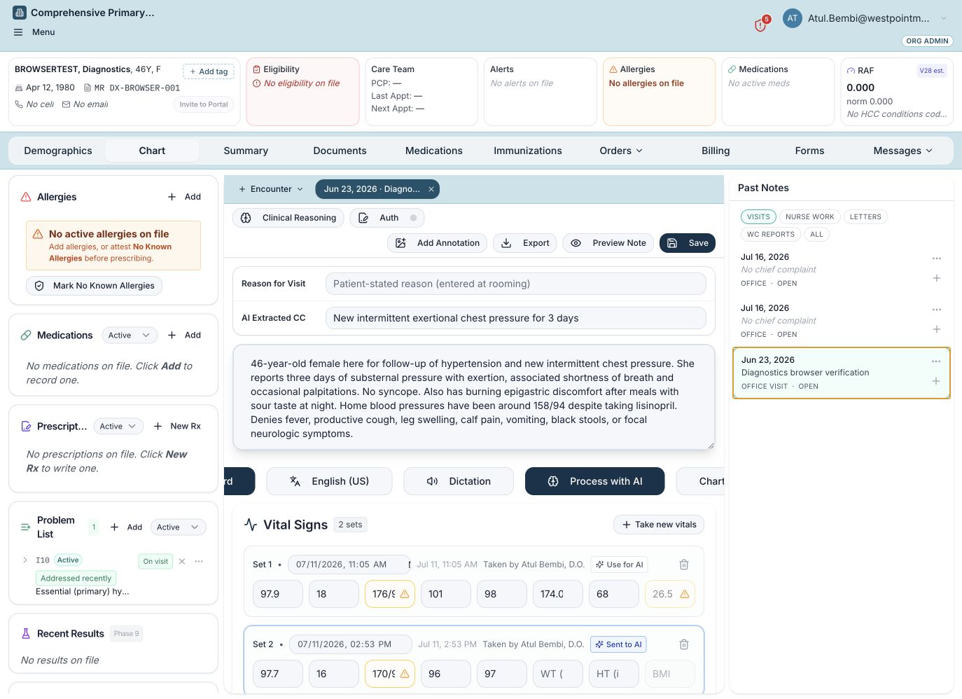 ReasonMD AI-assisted encounter screenshot using synthetic patient data
