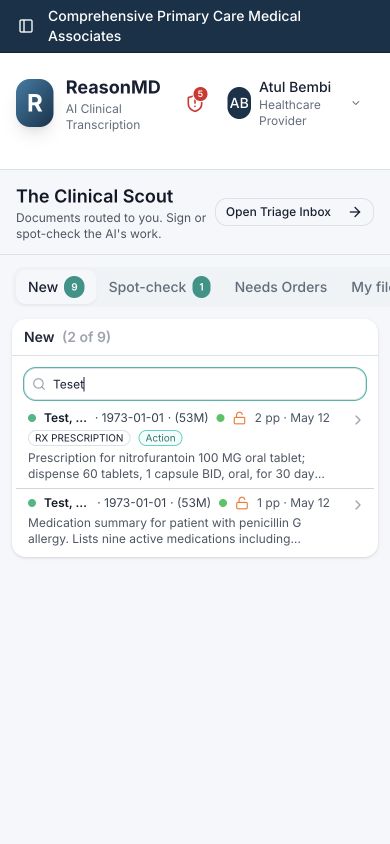 ReasonMD Clinical Scout document review queue using synthetic patient data